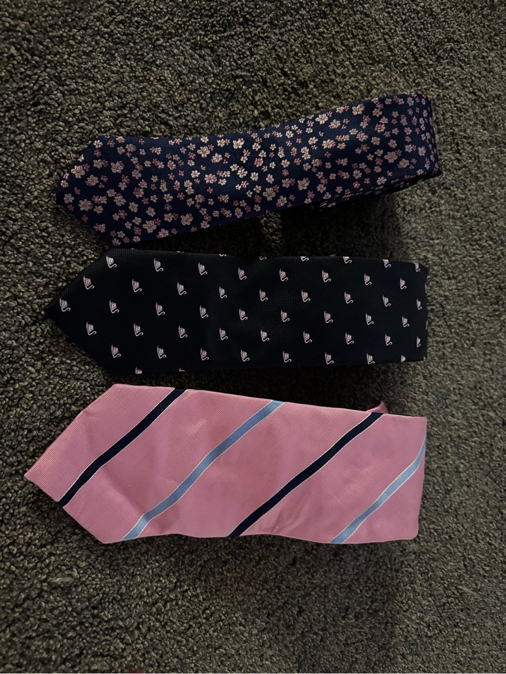 Nautica Set of Three Men's Ties — Pink, Navy Floral & Navy Logo Patterns